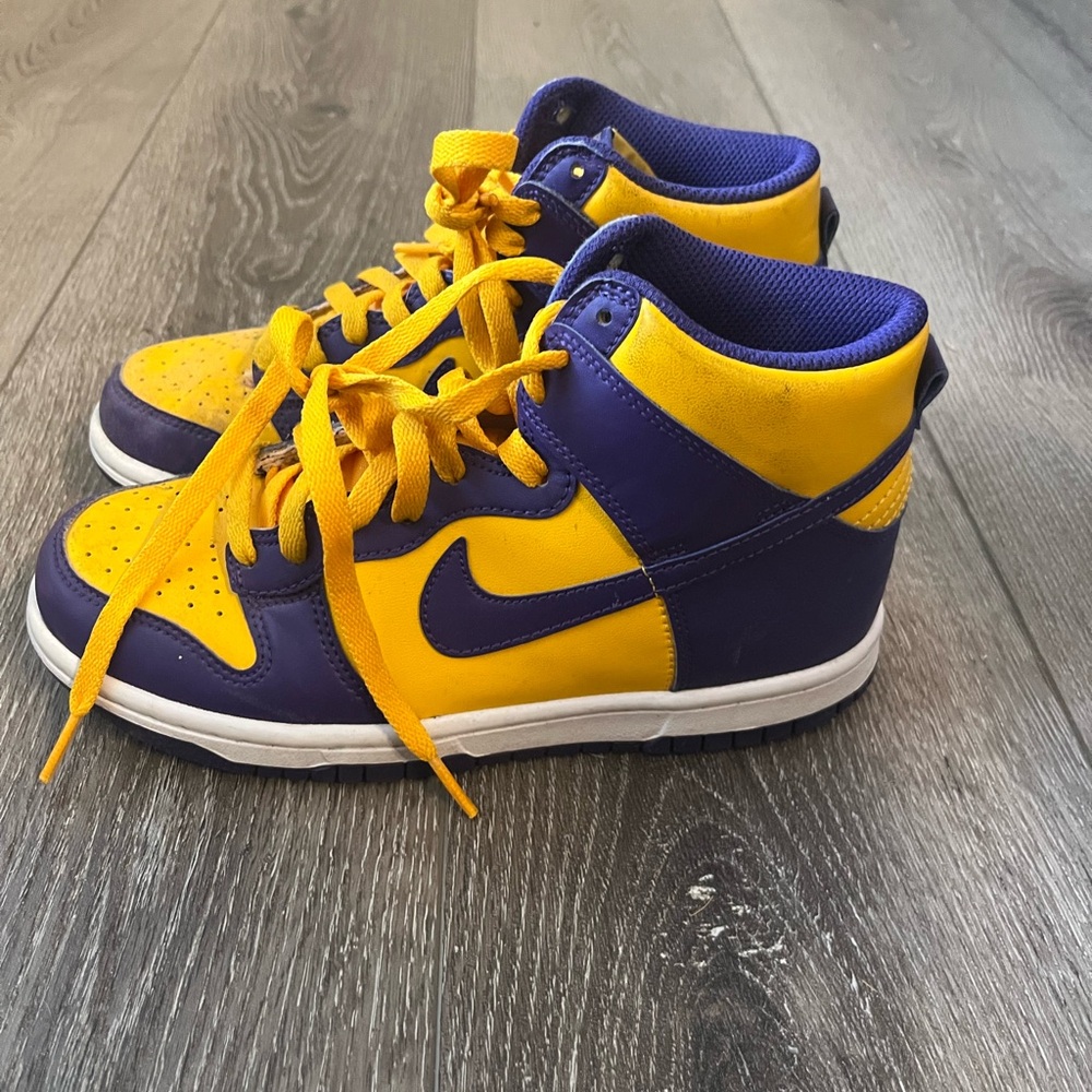 Kids Nike Dunk High Top Lakers Gold Yellow Purple GS Sz4 Shoes Sneakers LSU
